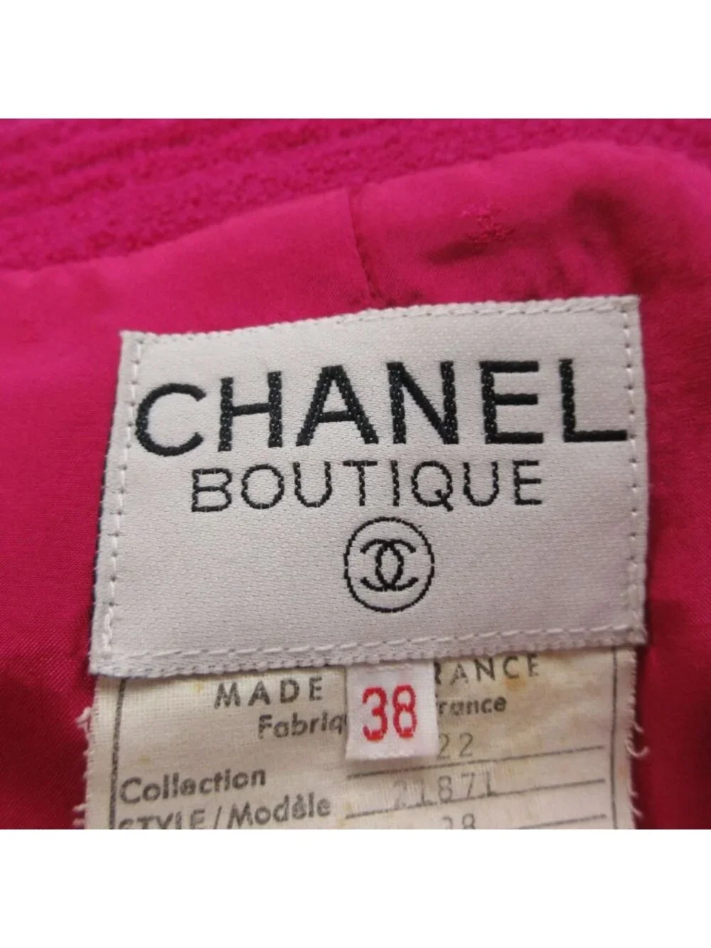 Chanel Collarless Jacket Tweed Gold Button Cropped Front Opening Lined Pink